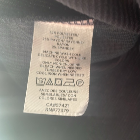 ANN TAYLOR ribbed navy Blue 3/4 sleeve Mock Neck Top - Picture 3 of 6